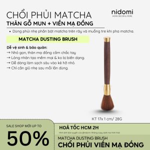 MATCHA DUSTING BRUSH- Chổi phủi bụi matcha viền mạ đồng lông mềm mịn, thân gỗ mun tự nhiên