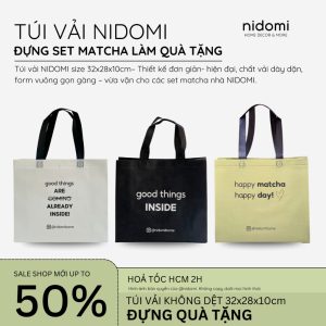Túi Vải Không Dệt Nidomi Size 32x28x10cm Dùng Đựng Set Matcha Làm Quà Tặng Sang Trọng