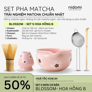 BLOSSOM- Bộ Dụng Cụ Pha Matcha Gồm 2 và 5 Món Bát Trà Chawan, Giá Đỡ Chasen