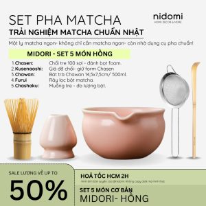 MIDORI- Bộ Dụng Cụ 5 Món Pha Matcha Gồm Chawan, Chổi Chasen, Giá Đỡ, Muỗng Tre, Rây