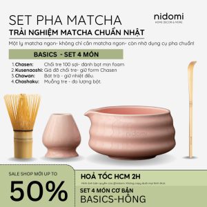 BASICS- Bộ Dụng Cụ Pha Matcha 4 Món Gồm Chawan, Chổi Chasen, Giá Đỡ, Muỗng Tre