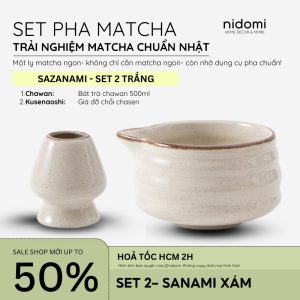 SANAMI- Bộ Dụng Cụ 2 món pha Matcha gồm Chawan, Giá đỡ Kusenaoshi/Holder
